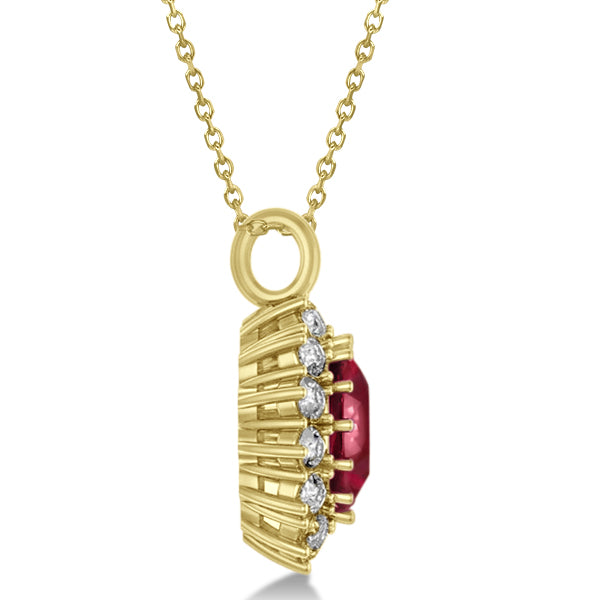 Oval Lab Ruby & Diamond Pendant Necklace 14k Yellow Gold (5.40ctw)