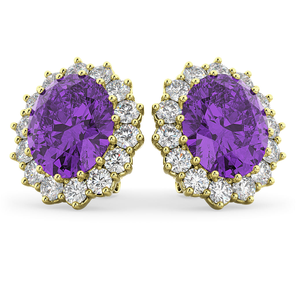 Oval Amethyst & Diamond Accented Earrings 14k Yellow Gold (10.80ctw)