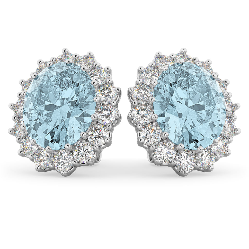 Oval Aquamarine & Diamond Accented Earrings 14k White Gold (10.80ctw)