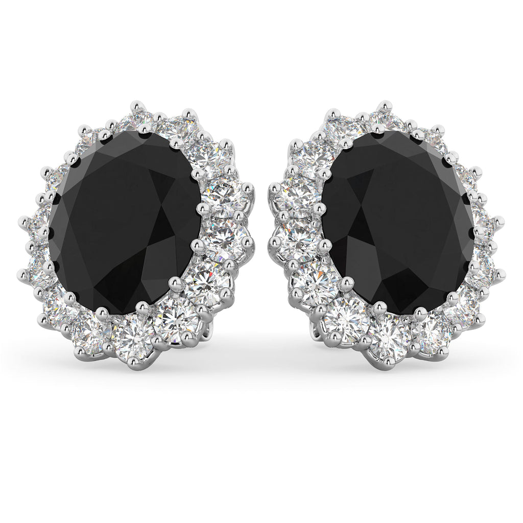 Oval Black Diamond & Diamond Accented Earrings 14k White Gold (10.80ctw)