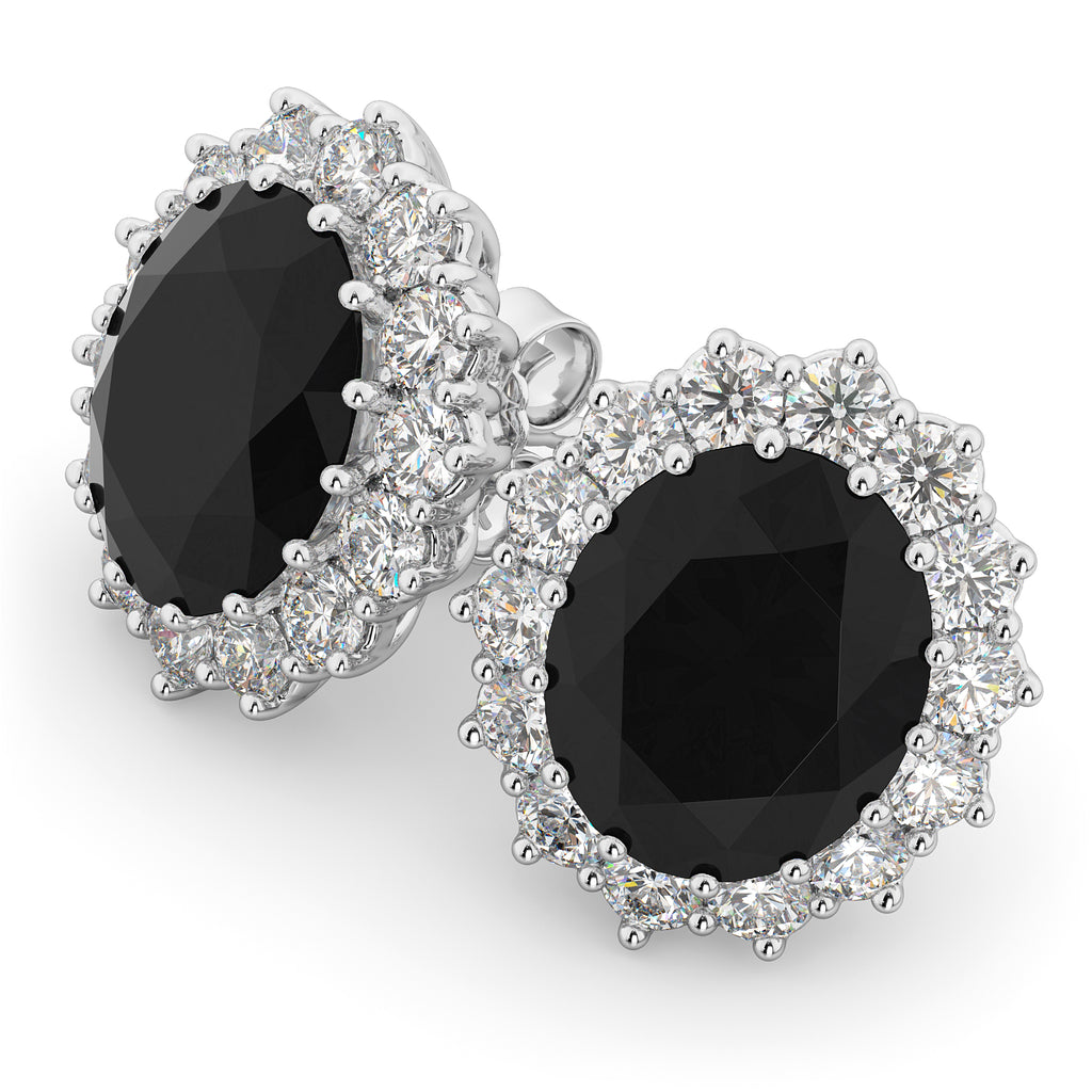 Oval Black Diamond & Diamond Accented Earrings 14k White Gold (10.80ctw)
