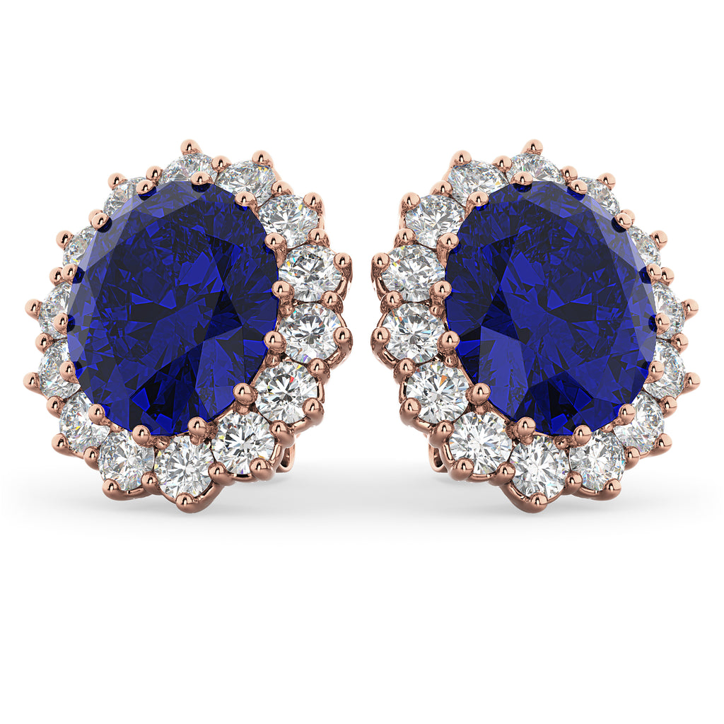 Oval Blue Sapphire & Diamond Accented Earrings 14k Rose Gold (10.80ctw)