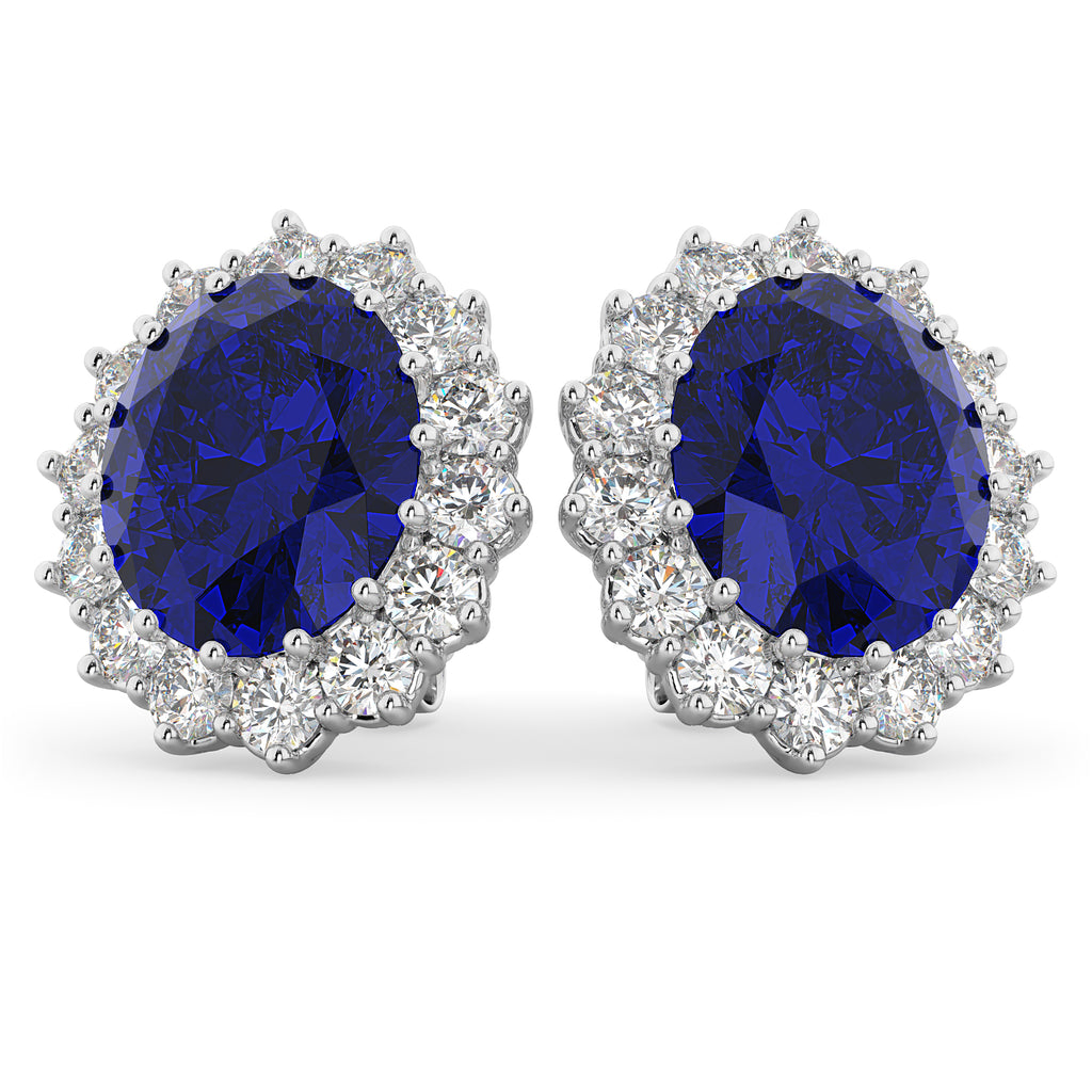Oval Blue Sapphire & Diamond Accented Earrings 18k White Gold (10.80ctw)