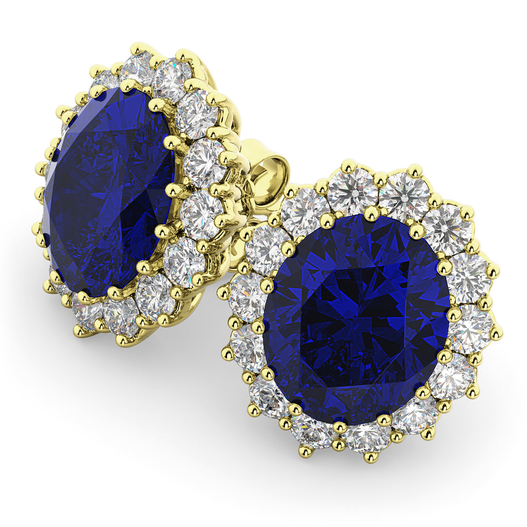 Oval Blue Sapphire & Diamond Accented Earrings 18k Yellow Gold (10.80ctw)