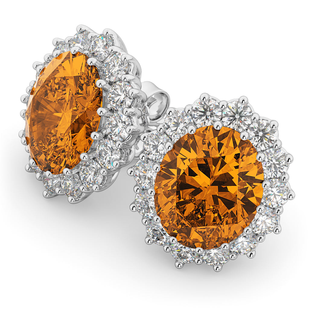 Oval Citrine and Diamond Earrings 14k White Gold (10.80ctw)