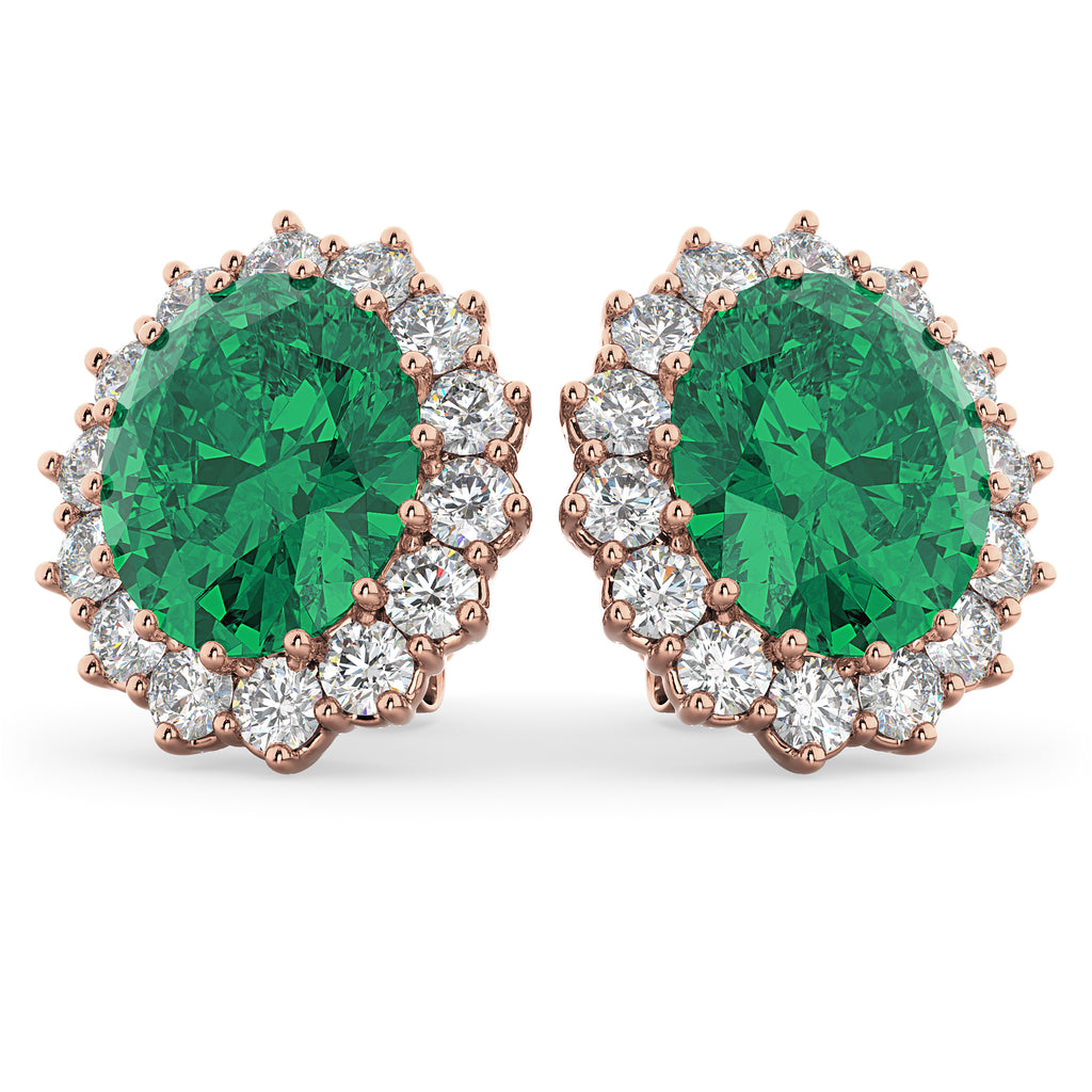 Oval Emerald and Diamond Earrings 14k Rose Gold (10.80ctw)