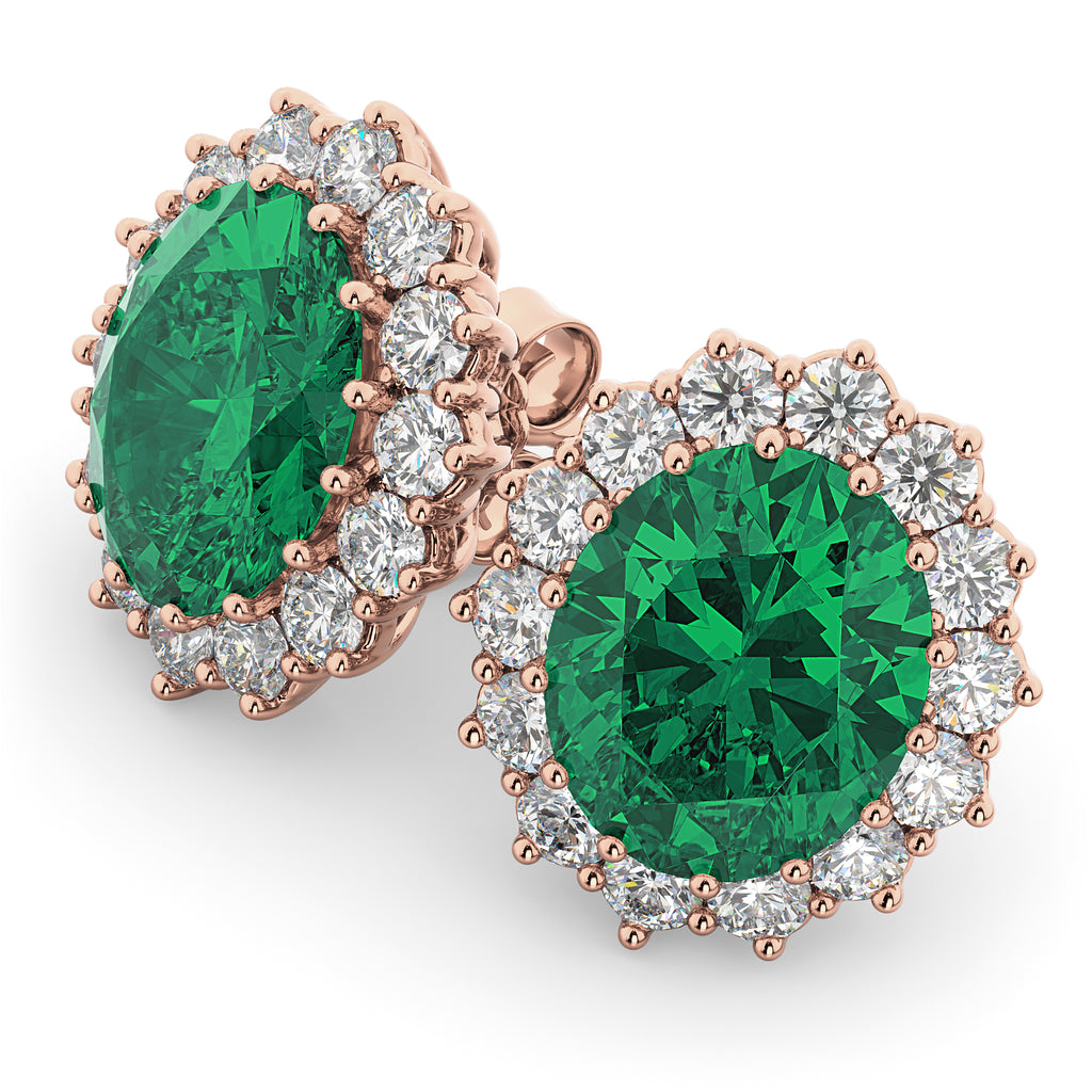 Oval Emerald and Diamond Earrings 14k Rose Gold (10.80ctw)