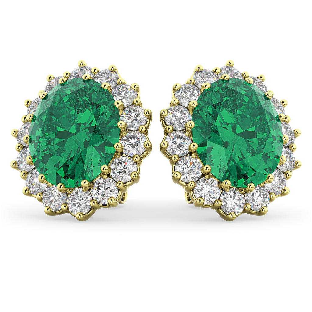 Oval Emerald and Diamond Earrings 14k Yellow Gold (10.80ctw)