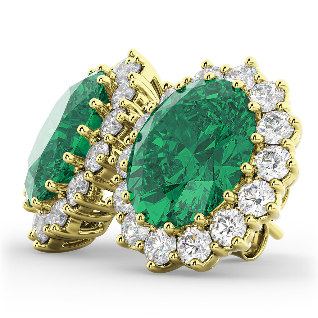 Oval Emerald and Diamond Earrings 14k Yellow Gold (10.80ctw)