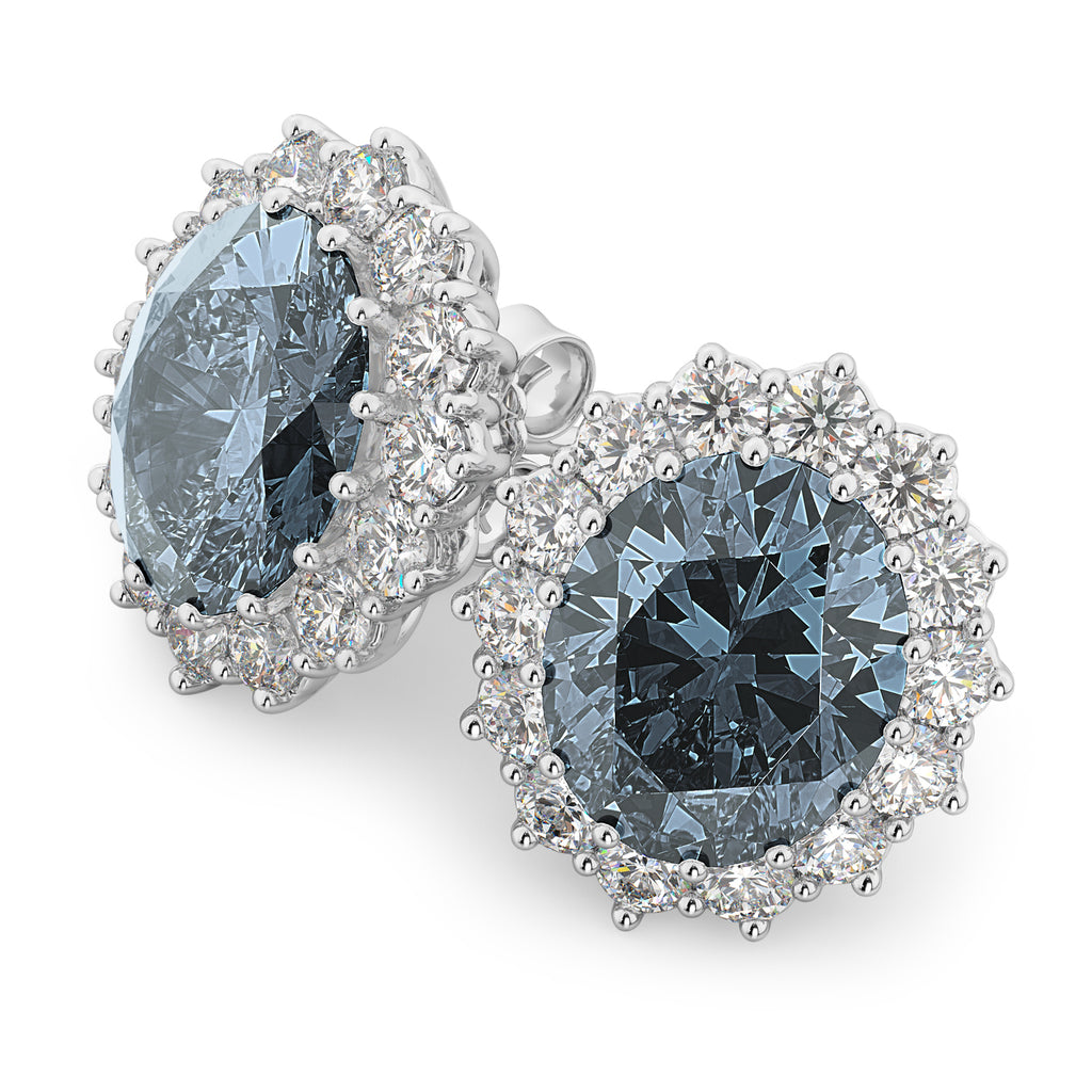 Oval Gray Spinel & Diamond Accented Earrings 14k White Gold (10.80ctw)