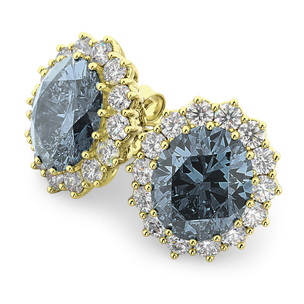 Oval Gray Spinel & Diamond Accented Earrings 14k Yellow Gold (10.80ctw)