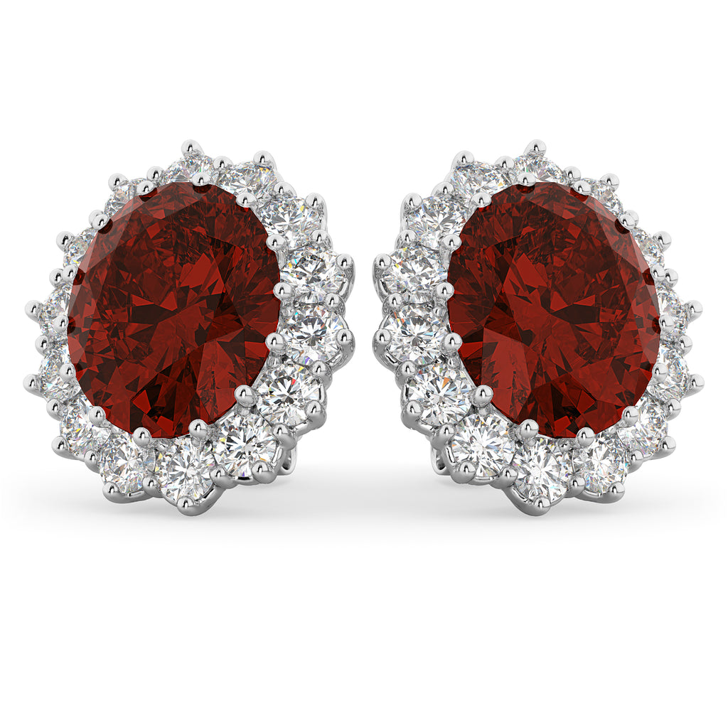 Oval Garnet and Diamond Earrings 14k White Gold (10.80ctw)