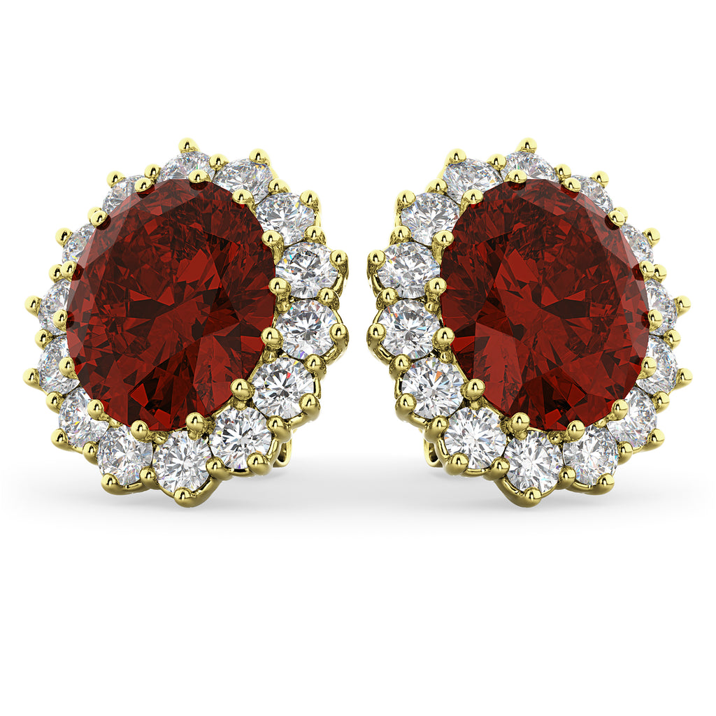 Oval Garnet and Diamond Earrings 14k Yellow Gold (10.80ctw)