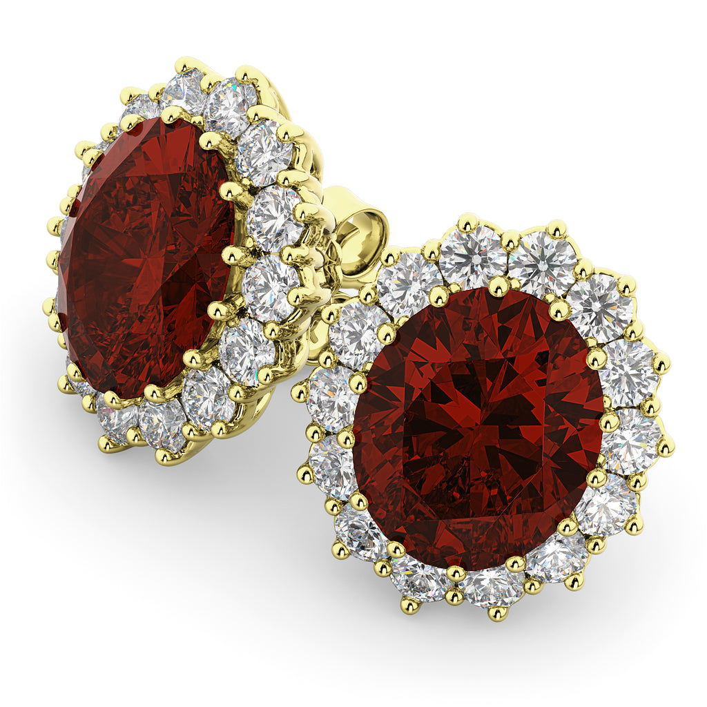 Oval Garnet and Diamond Earrings 14k Yellow Gold (10.80ctw)