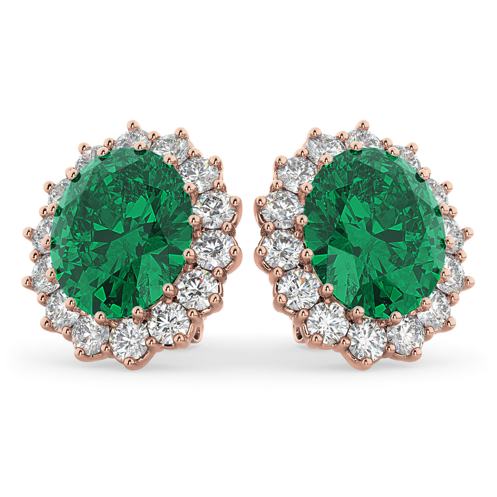 Oval Lab Emerald and Diamond Earrings 14k Rose Gold (10.80ctw)