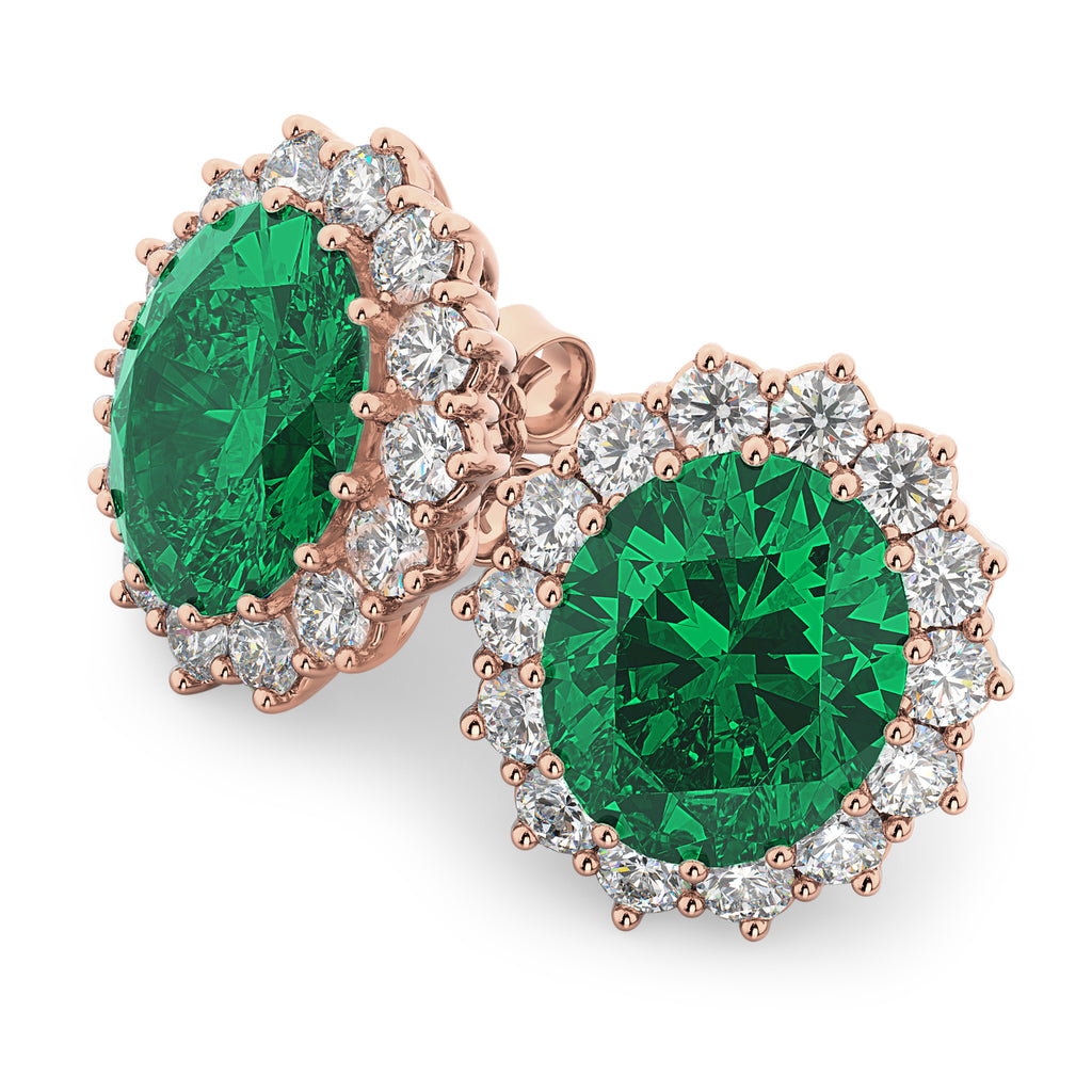 Oval Lab Emerald and Diamond Earrings 14k Rose Gold (10.80ctw)
