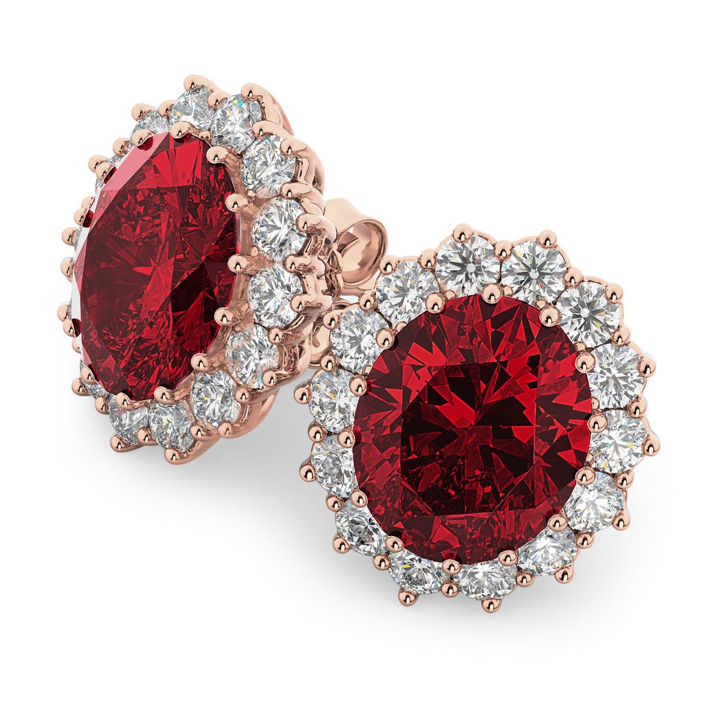 Oval Lab Ruby and Diamond Earrings 14k Rose Gold (10.80ctw)