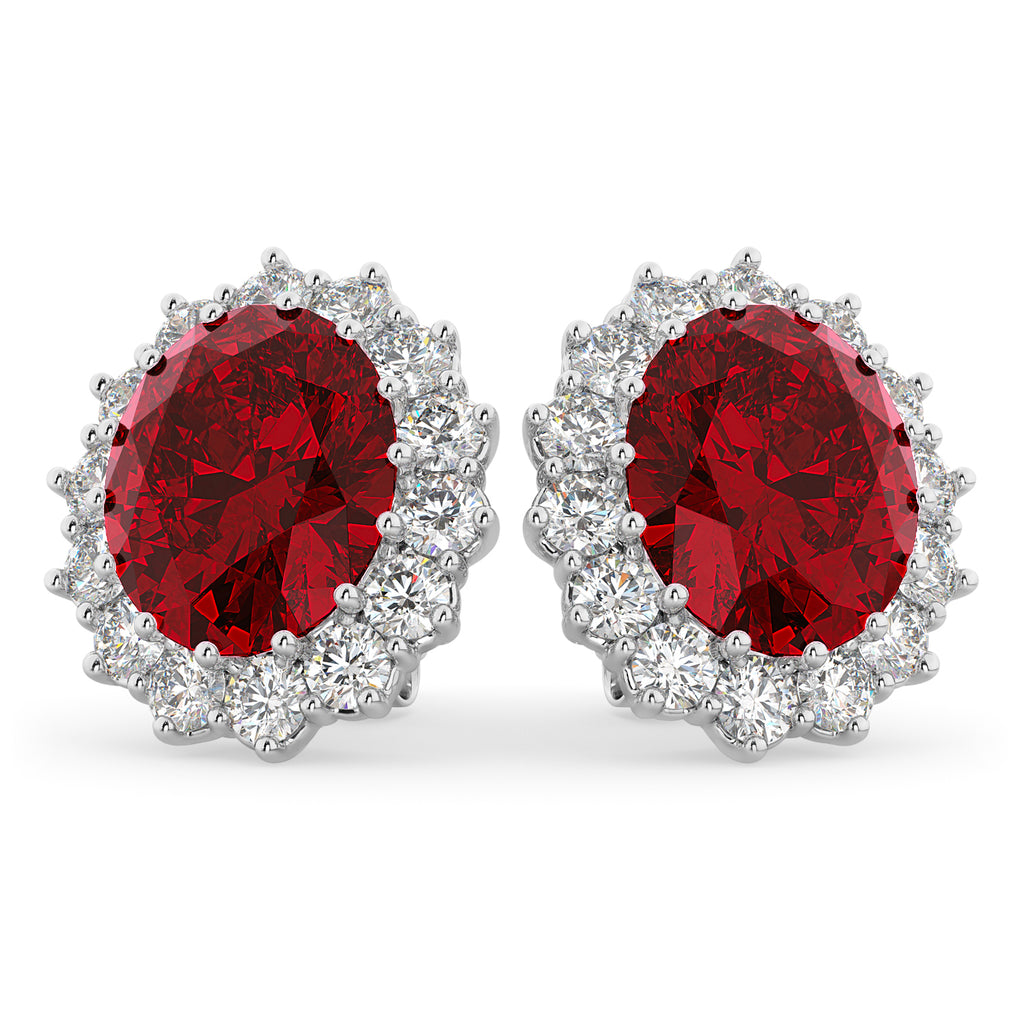 Oval Lab Ruby and Diamond Earrings 14k White Gold (10.80ctw)