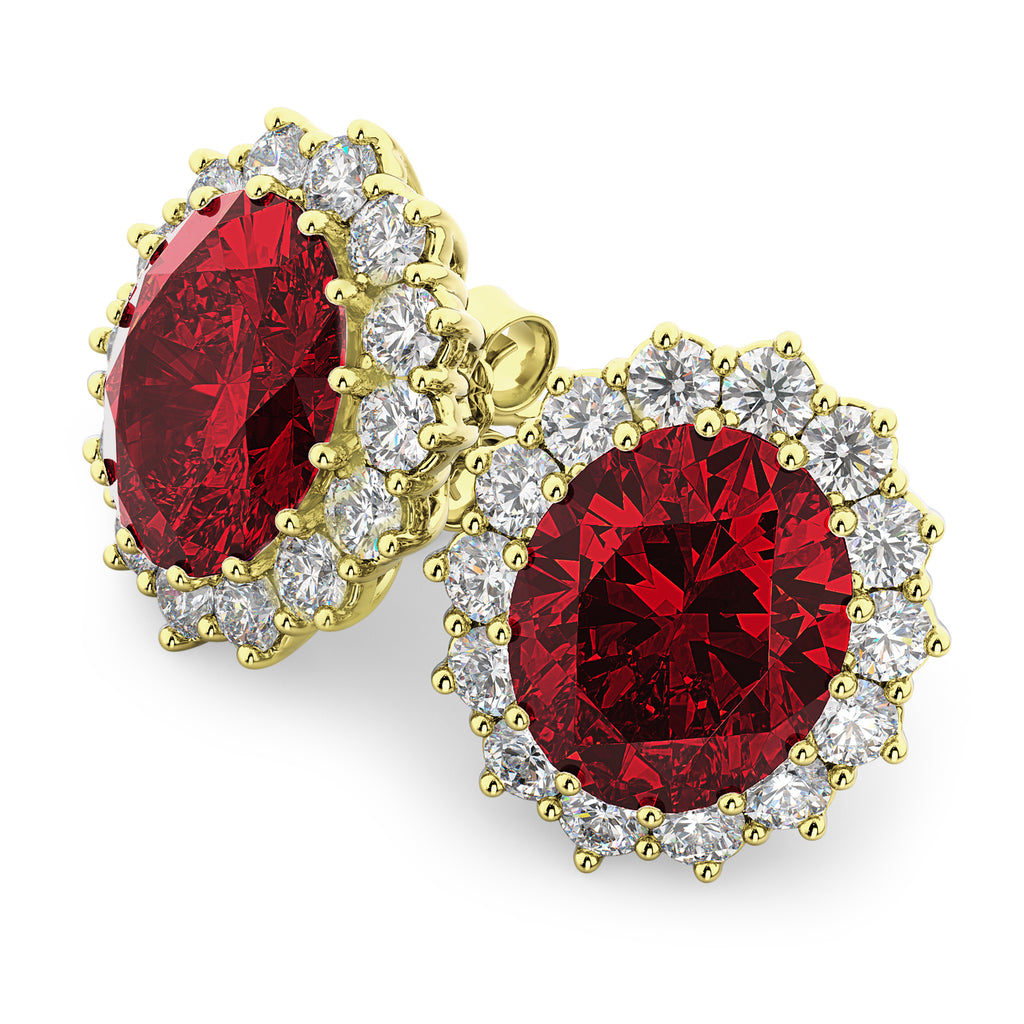 Oval Lab Ruby and Diamond Earrings 14k Yellow Gold (10.80ctw)