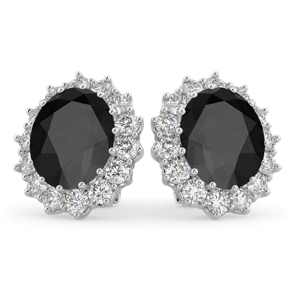 Oval Black Onyx & Diamond Accented Earrings 14k White Gold (10.80ctw)