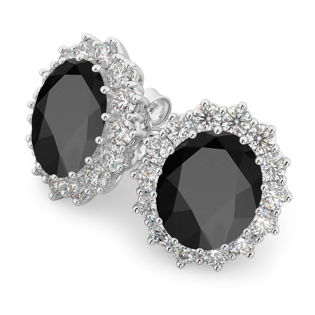 Oval Black Onyx & Diamond Accented Earrings 14k White Gold (10.80ctw)