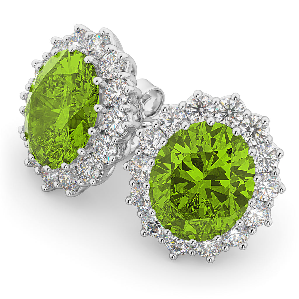 Oval Peridot & Diamond Accented Earrings 14k White Gold (10.80ctw)