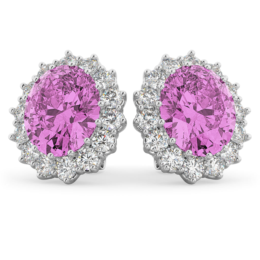 Oval Pink Sapphire & Diamond Accented Earrings 14k White Gold 10.80ctw