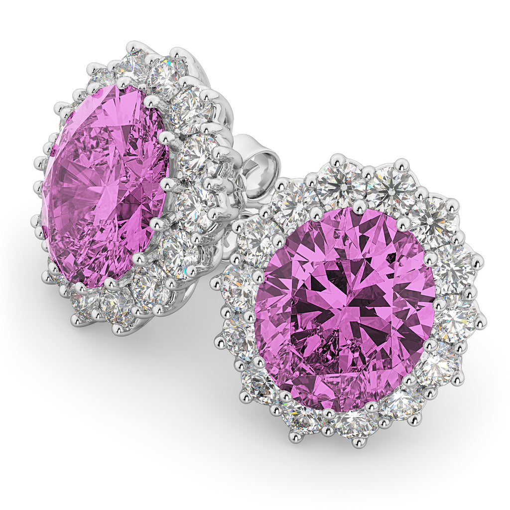Oval Pink Sapphire & Diamond Accented Earrings 14k White Gold 10.80ctw