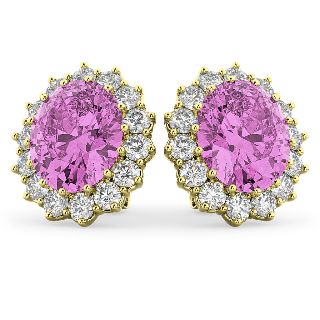 Oval Pink Sapphire & Diamond Accented Earrings 14k Yellow Gold 10.80ctw