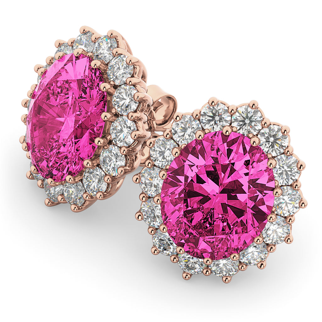 Oval Pink Tourmaline & Diamond Accented Earrings 14k Rose Gold 10.80ctw