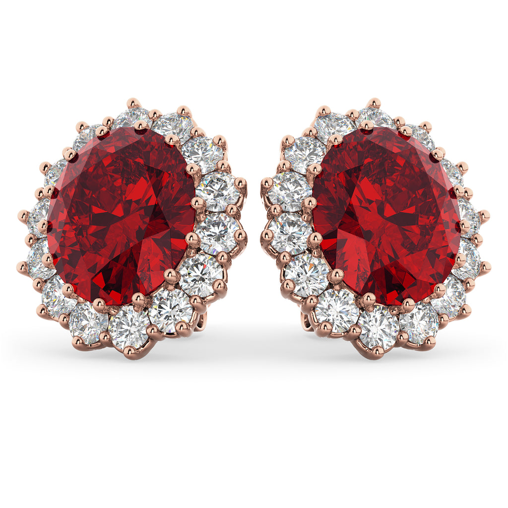 Oval Ruby and Diamond Earrings 14k Rose Gold (10.80ctw)