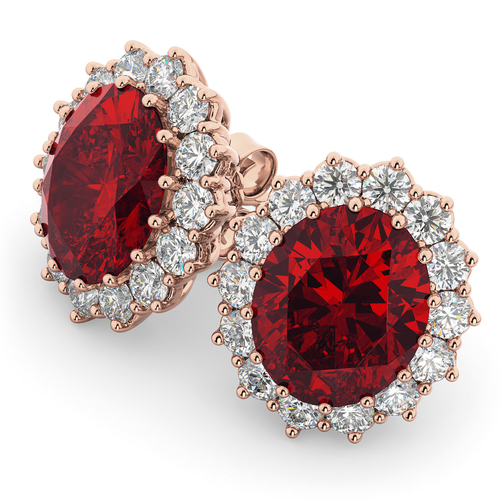 Oval Ruby and Diamond Earrings 14k Rose Gold (10.80ctw)