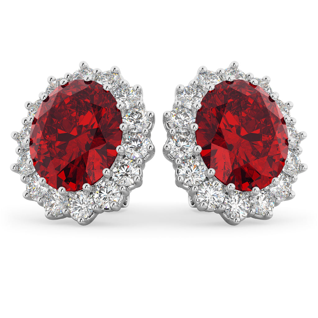 Oval Ruby and Diamond Earrings 14k White Gold (10.80ctw)
