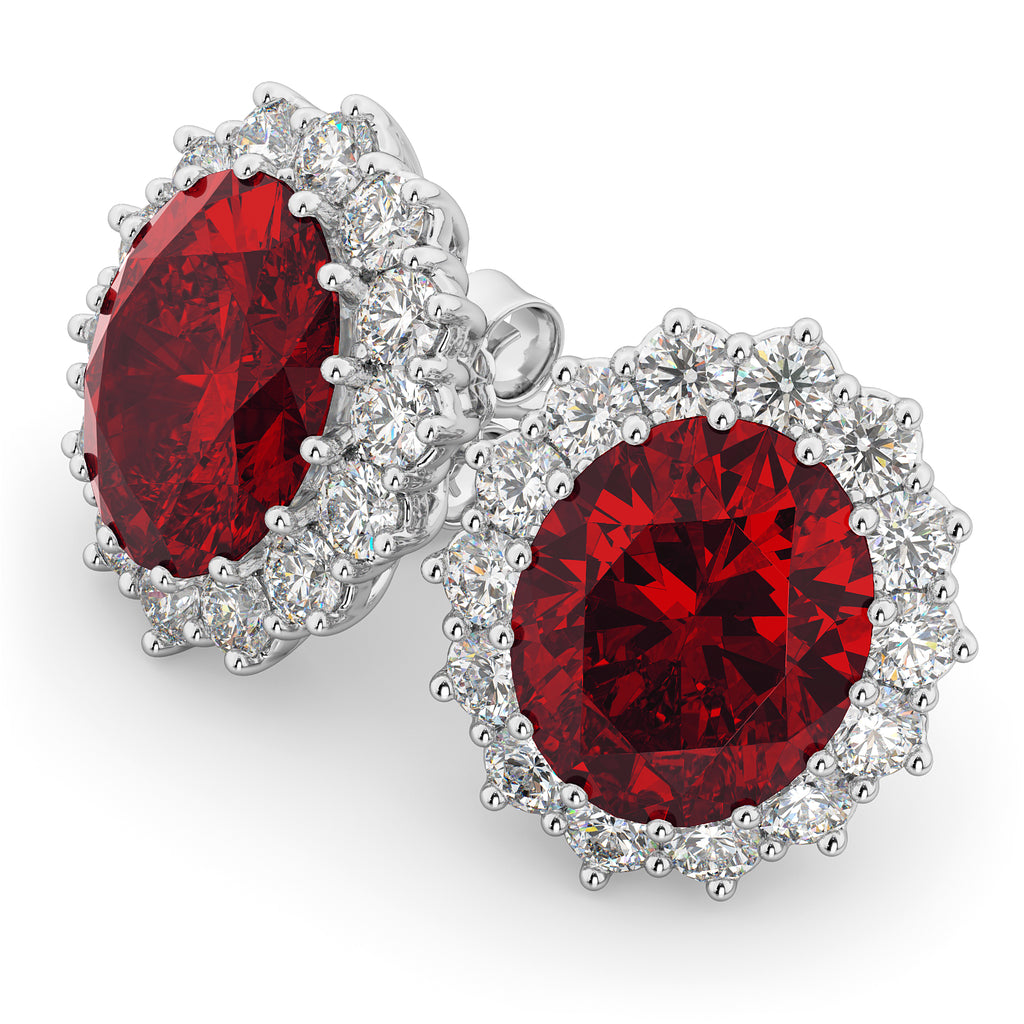 Oval Ruby and Diamond Earrings 14k White Gold (10.80ctw)