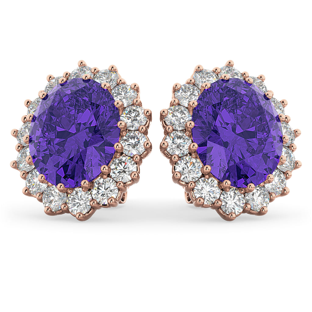 Oval Tanzanite & Diamond Accented Earrings 14k Rose Gold (10.80ctw)