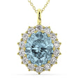 Oval Aquamarine & Diamond Halo Pendant Necklace 14k Yellow Gold (6.40ct)
