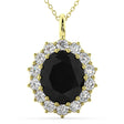 Oval Black Diamond & Diamond Halo Pendant Necklace 14k Yellow Gold (6.40ct)