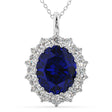 Oval Blue Sapphire & Diamond Halo Pendant Necklace 14k White Gold (6.40ct)