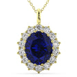 Oval Blue Sapphire & Diamond Halo Pendant Necklace 14k Yellow Gold (6.40ct)