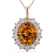 Oval Citrine & Diamond Halo Pendant Necklace 14k Rose Gold (6.40ct)