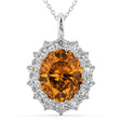 Oval Citrine & Diamond Halo Pendant Necklace 14k White Gold (6.40ct)