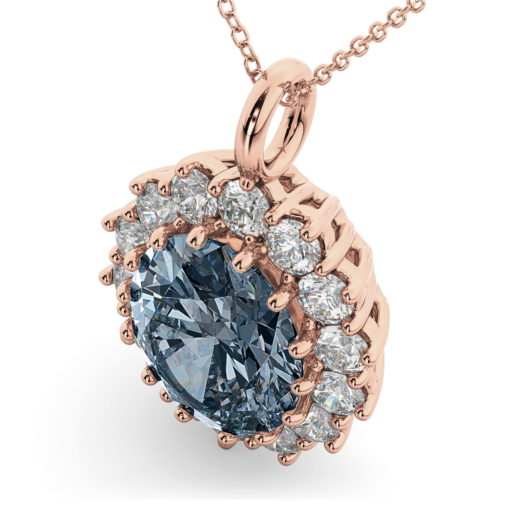 Oval Gray Spinel & Diamond Halo Pendant Necklace 14k Rose Gold (6.40ct)