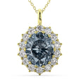 Oval Gray Spinel & Diamond Halo Pendant Necklace 14k Yellow Gold (6.40ct)