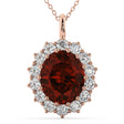 Oval Garnet & Diamond Halo Pendant Necklace 14k Rose Gold (6.40ct)