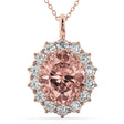 Oval Morganite & Diamond Halo Pendant Necklace 14k Rose Gold (6.40ct)
