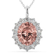 Oval Morganite & Diamond Halo Pendant Necklace 14k White Gold (6.40ct)