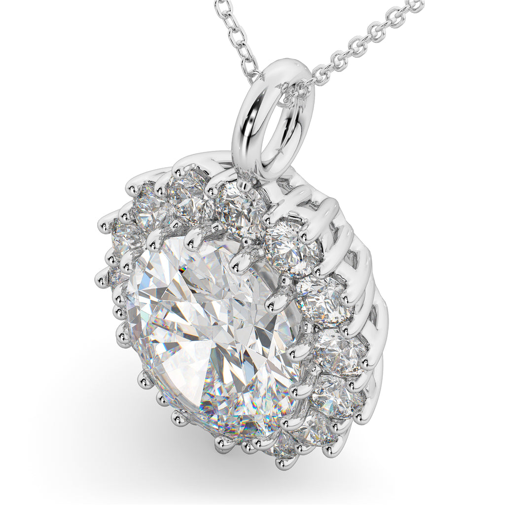 Oval Moissanite & Diamond Halo Pendant Necklace 14k White Gold (6.40ct)