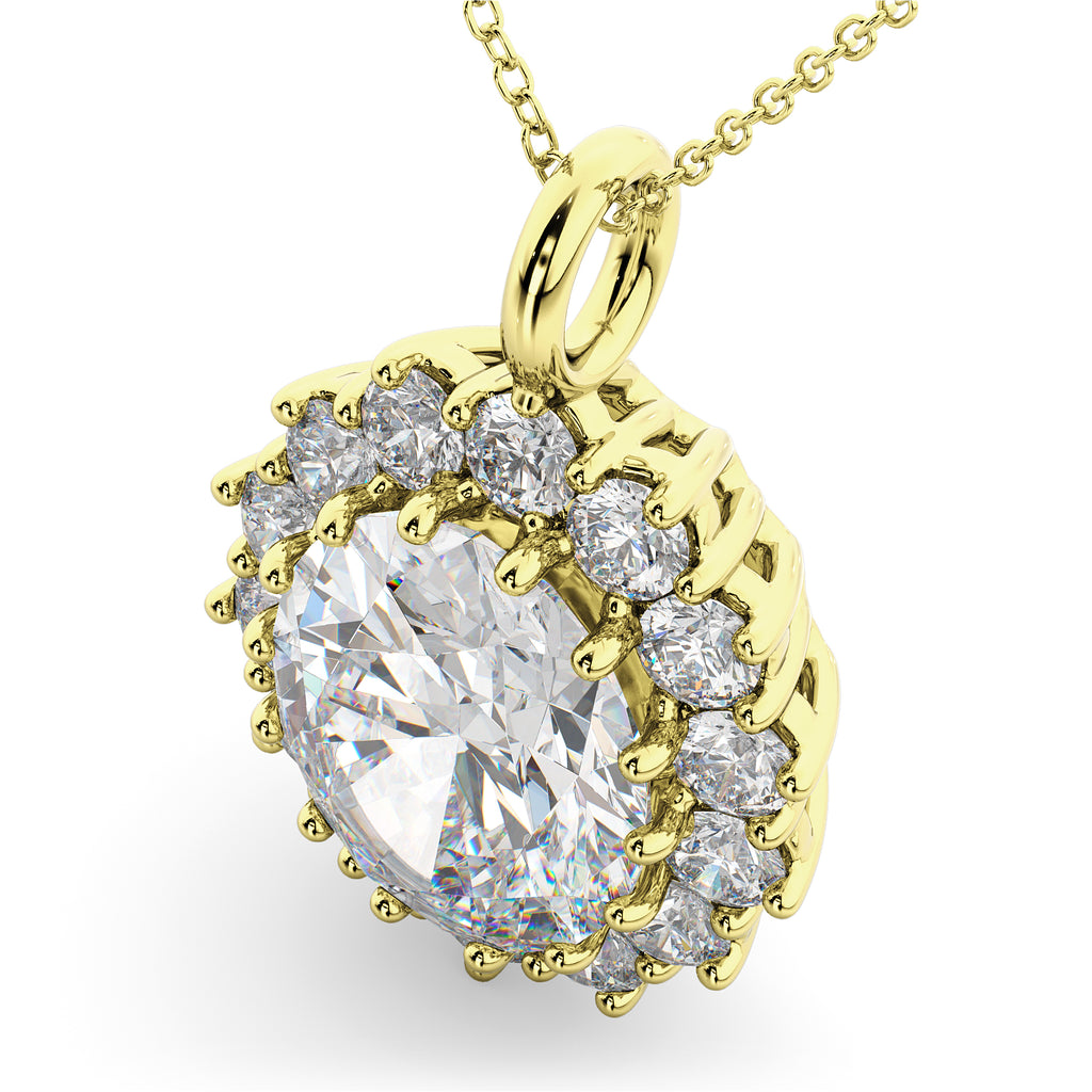 Oval Moissanite & Diamond Halo Pendant Necklace 14k Yellow Gold (6.40ct)