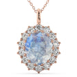 Oval Moonstone & Diamond Halo Pendant Necklace 14k Rose Gold (6.40ct)
