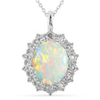 Oval Opal & Diamond Halo Pendant Necklace 14k White Gold (6.40ct)